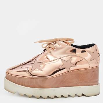 مملوكة مسبقًا Stella McCartney Metallic Rose Gold Faux Patent Leather Elyse Star Platform Lace Up Sneakers Size 38