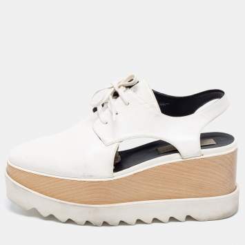 Pre Owned Stella McCartney White Faux Leather Coutout Elyse Sneakers Size 38.5