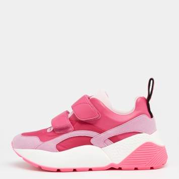 Pre Owned Stella McCartney Pink Faux Leather And Fabric Velcro Strap Eclypse Low Top Sneakers Size 37