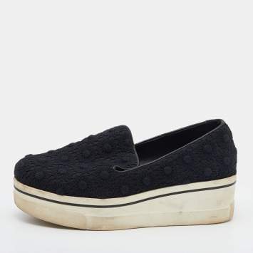 Pre Owned Stella McCartney Black Crochet And Canvas Platform Slip On Sneakers Size 38