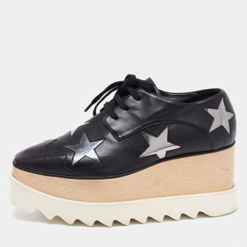 Pre Owned Stella McCartney Black Faux Leather Elyse Star Platform Derby Size 36