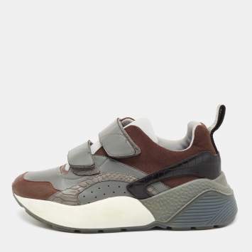 Pre Owned Stella McCartney Multicolor Faux Suede/Croc Embossed Leather Eclypse Velcro Strap Sneakers Size 40