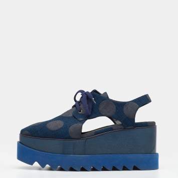 Pre Owned Stella McCartney Blue Canvas Elyse Cut-Out Platform Derby Sneakers Size 37