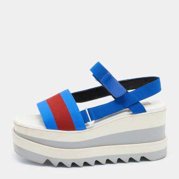 Pre Owned Stella McCartney Blue/Red Fabric Striped Platform Sandals Size 37