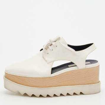 Pre Owned Stella McCartney White Faux Leather Elyse Cut Out Platform Derby Sneakers Size 36