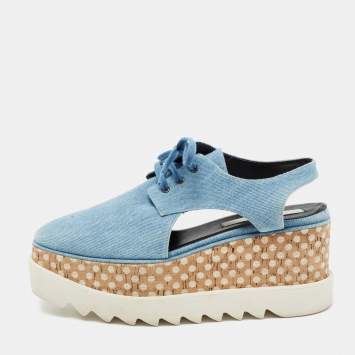 Pre Owned Stella McCartney Blue Cut Out Denim Elyse Platform Derby Sneakers Size 39