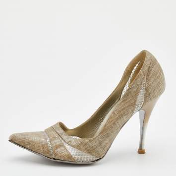 Pre Owned Stella McCartney Beige Fabric and Mesh Pointed Toe Pumps Size 38
