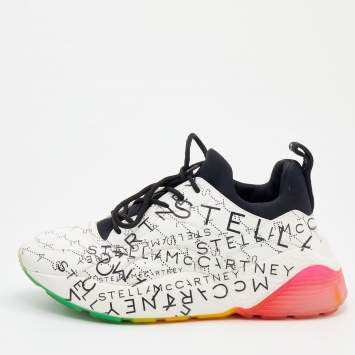 Pre Owned Stella McCartney White Faux Leather And Neoprene Eclypse Monogram Logo Platform Sneakers Size 40
