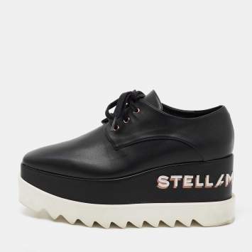 Pre Owned Stella McCartney Black Faux Leather Elyse Platform Lace Up Derby Size 36