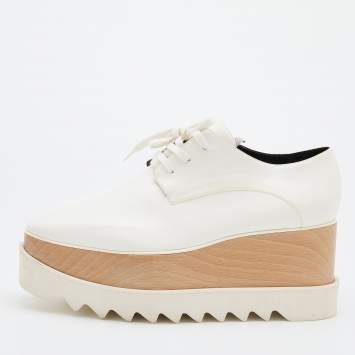 Pre Owned Stella McCartney White Faux Leather Elyse Platform Derby Size 39