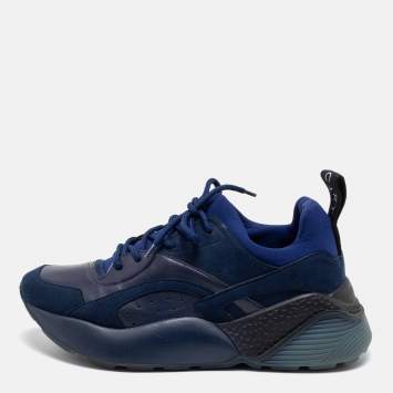 Pre Owned Stella McCartney Two-Tone Faux Leather, Faux Suede and Neoprene Eclypse Low-Top Sneakers Size 40