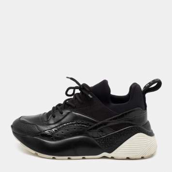 Pre Owned Stella McCartney Black Neoprene, Faux Leather and Faux Suede Eclypse Chunky Sneakers Size 38