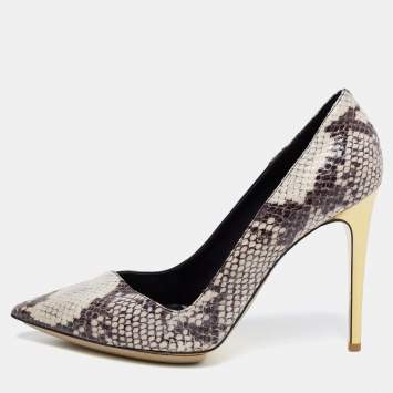 Pre Owned Stella McCartney Tri Color Faux Patent and Snakeskin Embossed Leather D'orsay Pumps Size 38.5