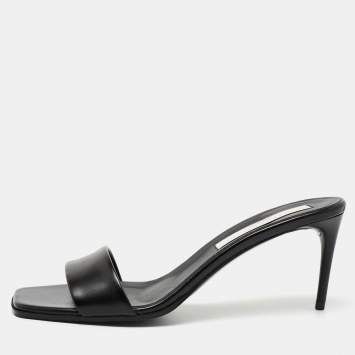Pre Owned Stella McCartney Black Faux Leather Slide Sandals Size 39