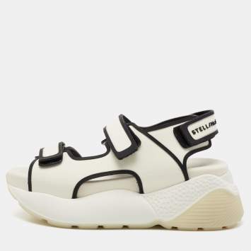 Pre Owned  Stella McCartney White/Black Fabric And Faux Leather Velcro Sandals Size 39