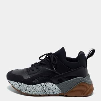 Pre Owned Stella McCartney Black Faux Leather and Suede Eclypse Sneakers Size 39