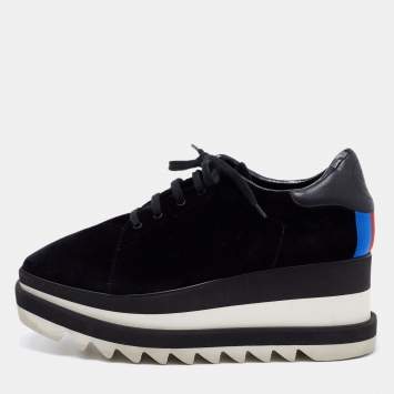Pre Owned Stella McCartney  Black Suede And Faux Leather Elyse Platform Sneakers  Size 40