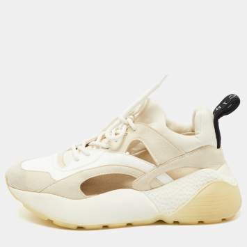 Pre Owned Stella McCartney White/Beige Faux Leather And Faux Suede Eclypse Low Top Sneakers Size 36