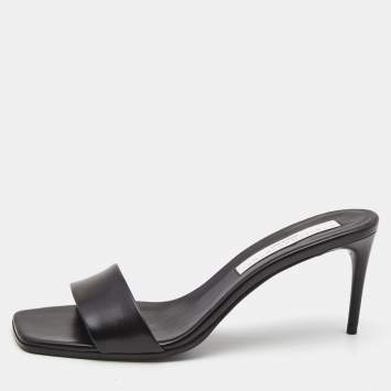 Pre Owned Stella McCartney Black Faux Leather Open Toe Slide Sandals Size 38.5