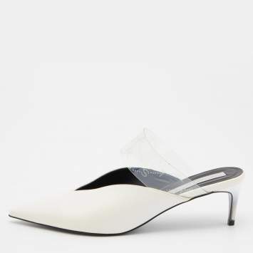 Pre Owned Stella McCartney White Faux Leather and PVC Pointed Toe Mule Sandals Size 38.5