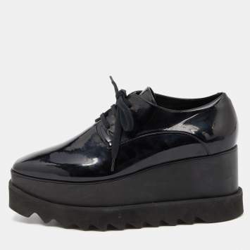 مملوكة مسبقًا Stella McCartney Black Faux Patent Leather Elyse Platform Derby Size 38