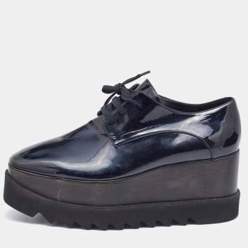 Pre Owned Stella McCartney Black Faux Patent Leather Elyse Platform Derby Size 40