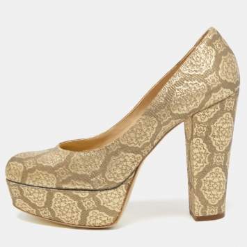 Pre Owned Stella McCartney Metallic Brocade Fabric Platform Pumps Size 38.5