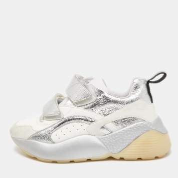 Pre Owned Stella McCartney White/Silver Faux Leather Eclypse Sneakers Size 38