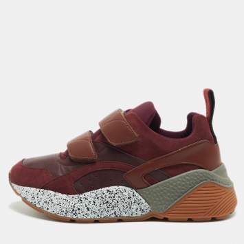 Pre Owned Stella McCartney Burgundy Faux Leather And Faux Suede Eclypse Lace Up Sneakers Size 40