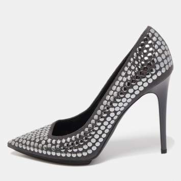 Pre Owned Stella McCartney Grey Studded Faux Suede Pointed Toe Pumps Size 38