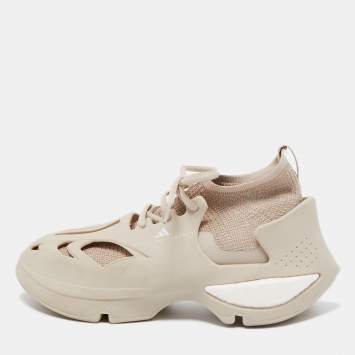 Pre Owned Stella Mccartney For Adidas Beige Fabric and Rubber Athletic Low Top Sneakers Size 39.5