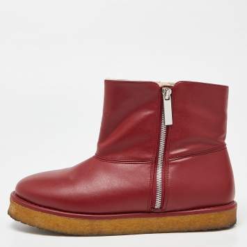 Pre Owned Stella McCartney Burgundy Faux Leather Ankle Boots Size 39