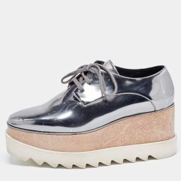 Pre Owned Stella McCartney Sliver Faux Leather Elyse Platform Derby Sneakers Size 36.5