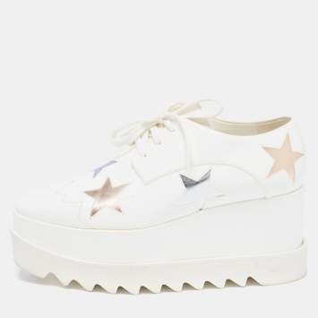 Pre Owned Stella McCartney White Faux Leather Elyse Star Platform Derby Sneakers Size 38