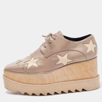 Pre Owned Stella McCartney Beige Faux Leather Elyse Star Sneakers Size 36