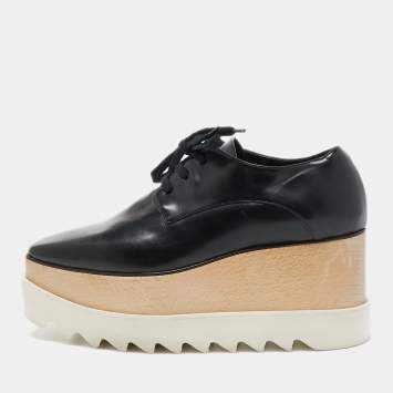 Pre Owned Stella McCartney Black Faux Leather Elyse Sneakers Size 36