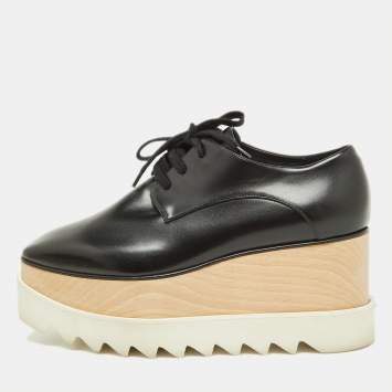 Pre Owned Stella McCartney Black Faux Leather Elyse Platform Derby Sneakers Size 37