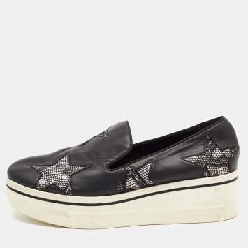 Pre Owned Stella McCartney Black Faux Leather Binx Star Sneakers Size 40