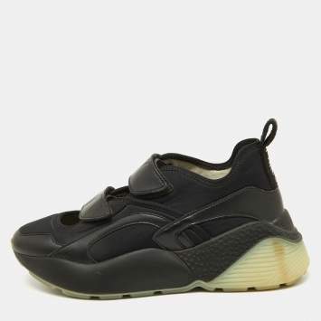Pre Owned Stella McCartney Black Faux Leather and Neoprene Eclypse Sneakers Size 39
