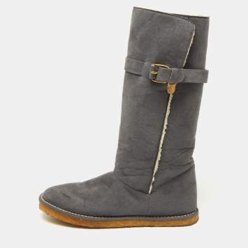 Pre Owned Stella McCartney Grey Faux Suede Calf Length Boots Size 40