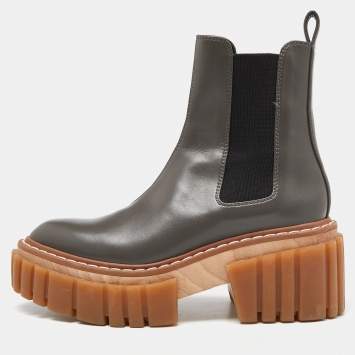 Pre Owned Stella  Mccartney Grey Leather Vegan Chelsea Boots Size 37