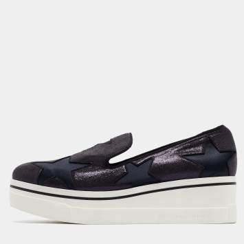 Pre Owned Stella McCartney Metallic Faux Leather Elyse Star  Slip On Sneakers Size 41