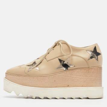 Pre Owned Stella McCartney Beige Faux Leather  Elyse Star  Sneakers Size 36