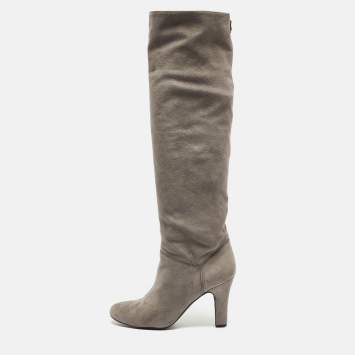 Pre Owned Stella McCartney Grey Suede Knee Length Boots Size 39