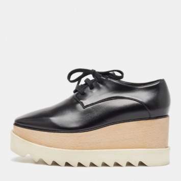 Pre Owned Stella McCartney Black Faux Leather Elyse Platform Derby Sneakers Size 37