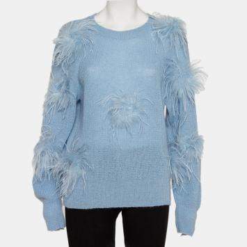 Pre Owned Stine Goya Blue Mohair Feather Detail Candice Sweater M