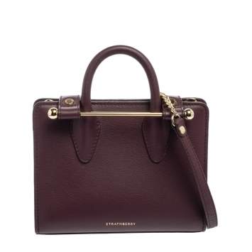 Pre Owned Strathberry Burgundy Leather Nano Midi Tote