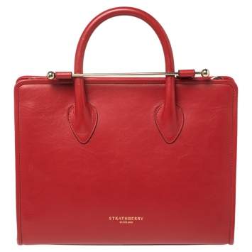 Pre Owned Strathberry Red Leather Midi Tote