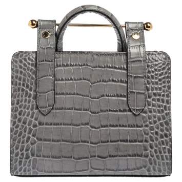 Pre Owned Strathberry Grey Croc Embossed Leather Nano Tote Shoulder Bag