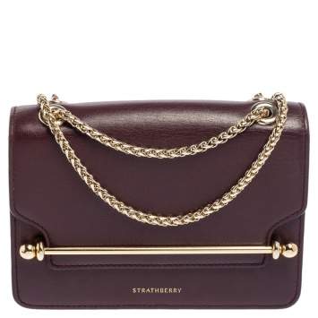 Pre Owned Strathberry Plum Leather Mini East/west Leather Crossbody Bag